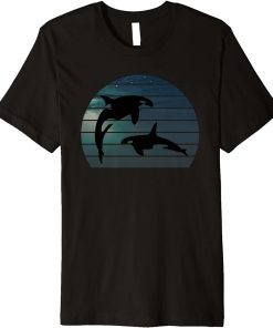 Retro vintage sunset killer whales orca whale blue ocean Premium T-Shirt