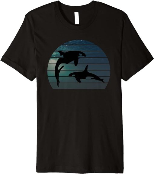 Retro vintage sunset killer whales orca whale blue ocean Premium T-Shirt