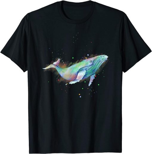 Rainbow Watercolor Whale T-Shirt - Humpback, Blue Whale