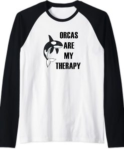 Orcas as Therapy Funny Quote Whale Ocean Raglan Baseball Tee