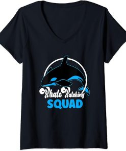 Womens Cute orca whale watching Squad V-Neck T-Shirt