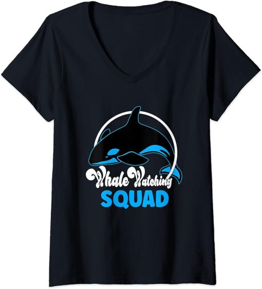 Womens Cute orca whale watching Squad V-Neck T-Shirt