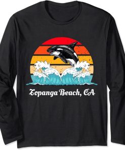 Topanga Beach CA Distressed Orca Killer Whale Art Long Sleeve T-Shirt