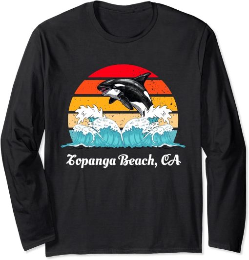 Topanga Beach CA Distressed Orca Killer Whale Art Long Sleeve T-Shirt