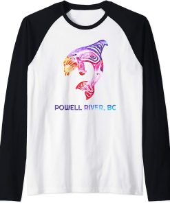 Powell River British Columbia Native Orca Killer Whale Raglan Baseball Tee