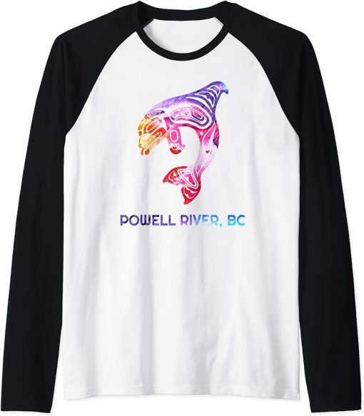 Powell River British Columbia Native Orca Killer Whale Raglan Baseball Tee