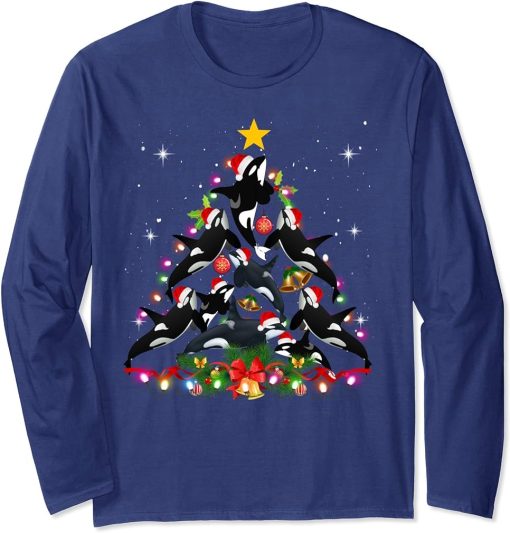 Orca Killer Whale and Christmas Tree Orca Whales Christmas Long Sleeve T-Shirt