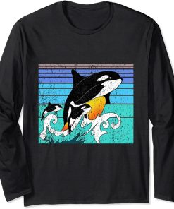 Orca Family Vintage Retro Art, Killer Whale Family Birthdays Long Sleeve T-Shirt