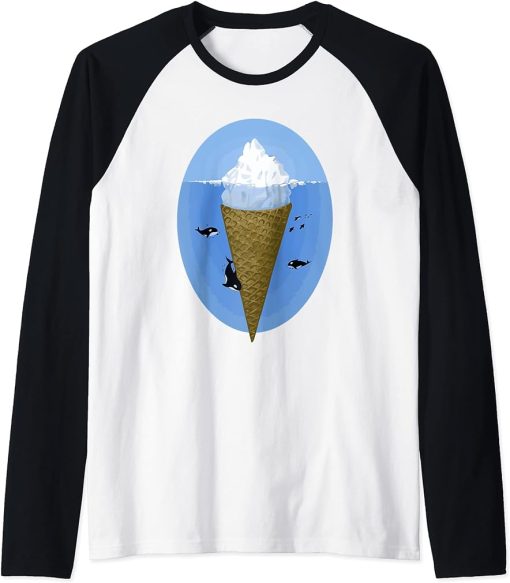 Ice cream lover Iceberg in ocean surreal orca whale funny Raglan Baseball Tee