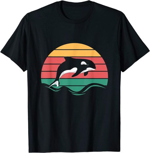 Beach Sunset Killer Whale Ocean Animal Lover Gift Retro Orca T-Shirt