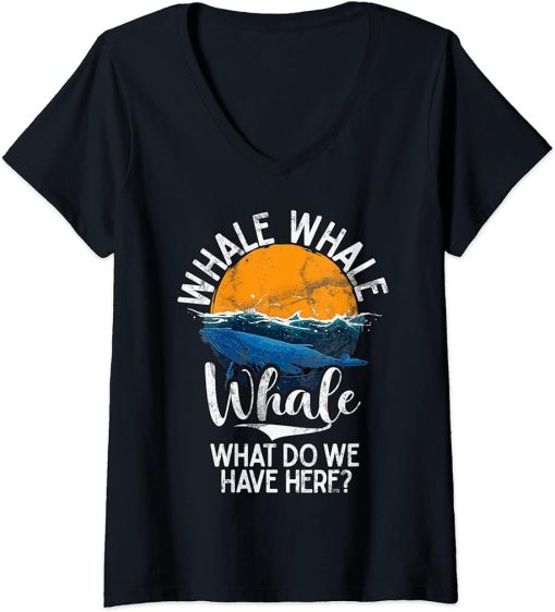 Womens What We Do Have Here Whales Watch Dolphin Pottwhal Funny V-Neck T-Shirt